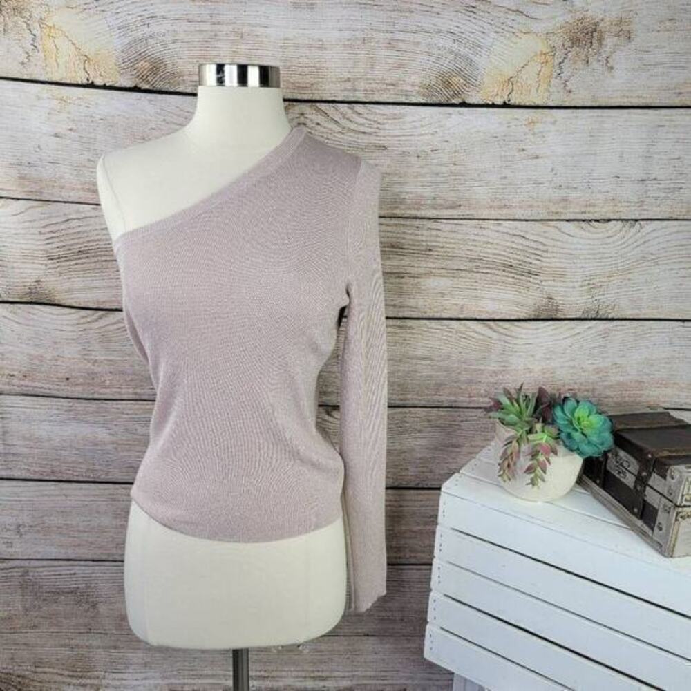 Le Lis Women's One Shoulder Long Sleeve Shimmer Taupe Top Size Large